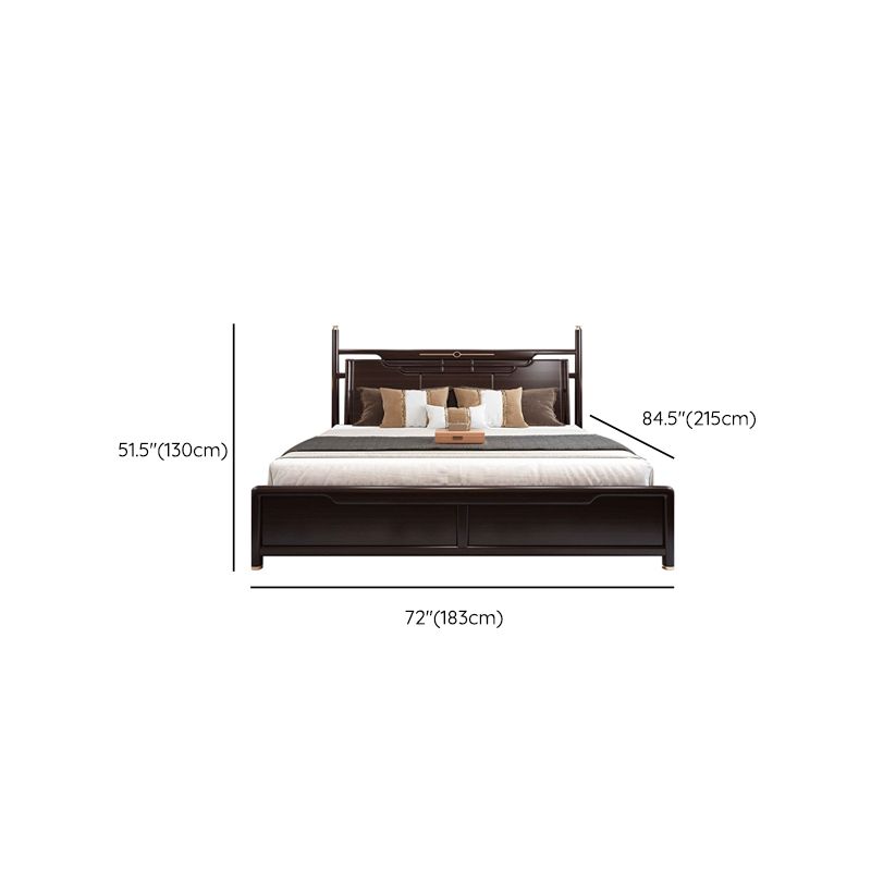 Rubberwood Standard Bed Mid-Century Modern Panel Bed with Headboard