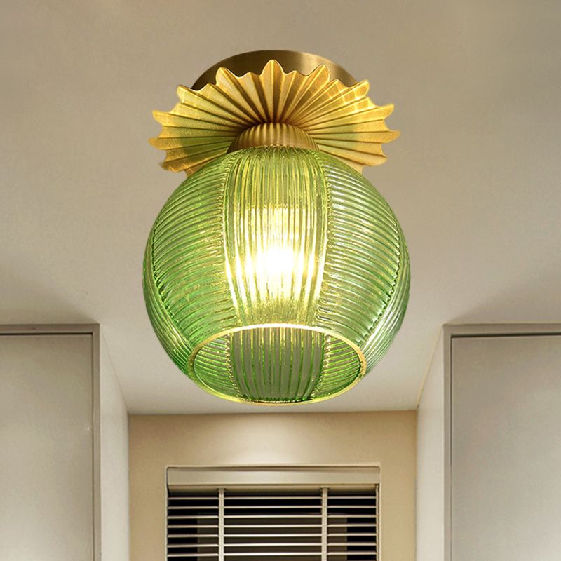 Global Semi Flush Contemporain Clair/Blanc/Bleu Prisme Verre Ampoule Unique Couloir Près du Plafonnier