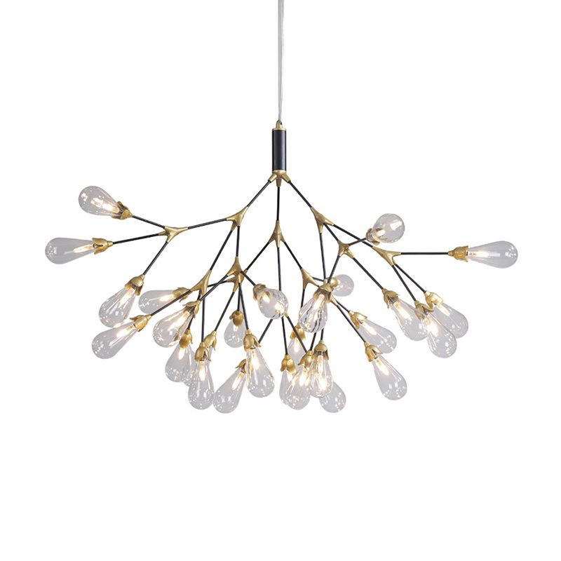 Metallic Branch Shaped Chandelier Lighting Minimalistic LED Pendant Light with Bulb-Shaped Glass