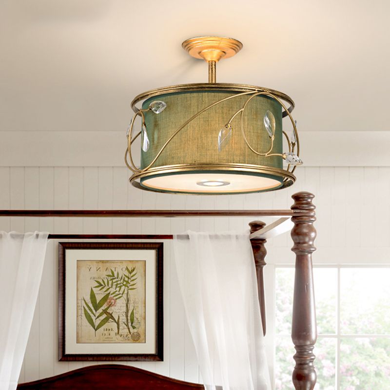 16 "/19.5" W Green/Ejército Green redondo Semi Flush Monte Babela 3 Bulbos Sala de estar Semi Flush Techo Luz