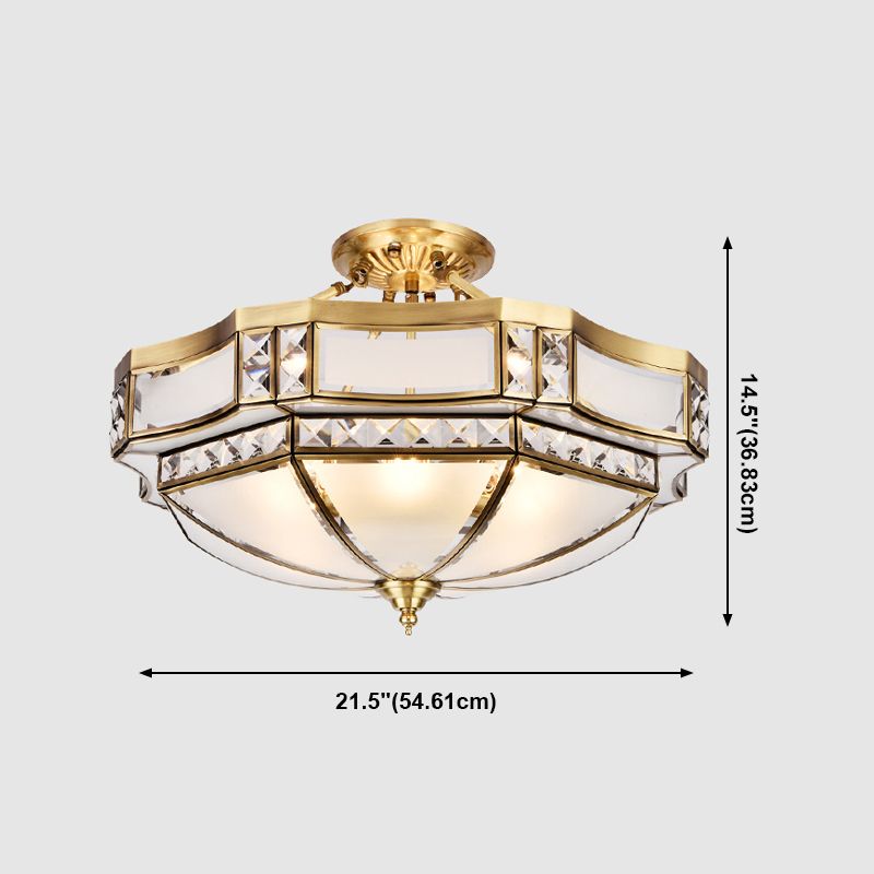 Glass Semi Flush Mount Light Fixture Simplistic Inverted Semi Flush Light Fixture in Brass