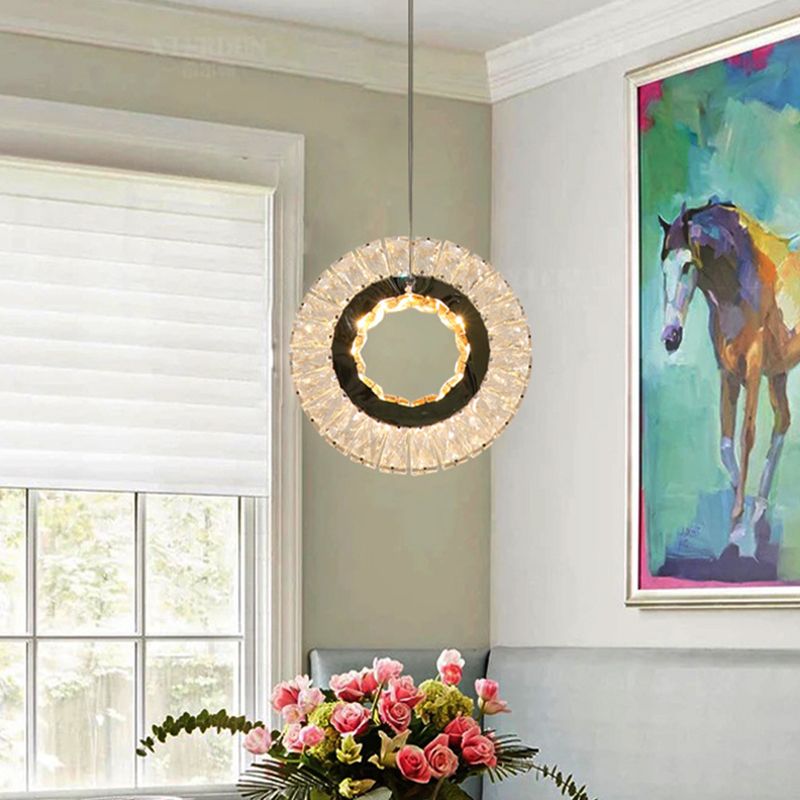 Bloques de cristal transparentes Anillo de botín Lámpara de colgante LED contemporánea Lámpara de suspensión de cama LED contemporánea