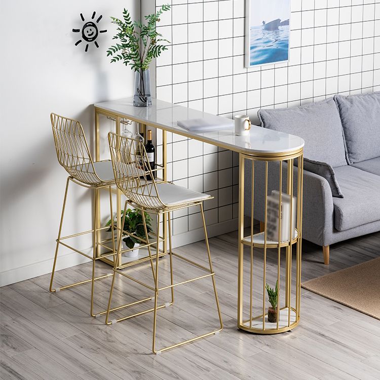 White and Black Glam Style Table in Faux Marble and Metal Coffe Shop Bar Table