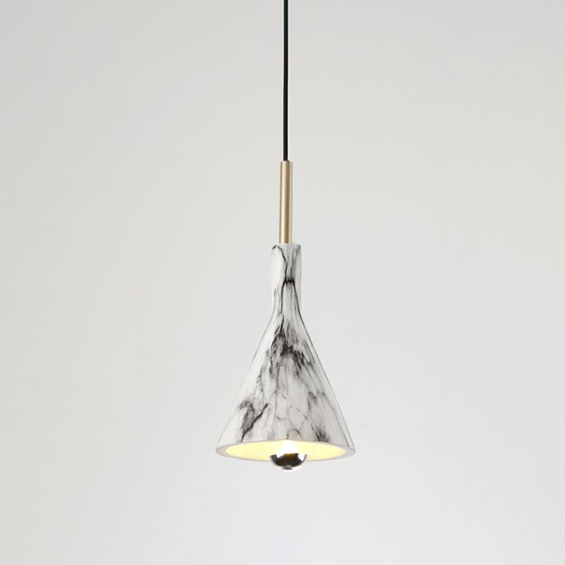 Resin Cone Shade Hanging Light Simplicity 1-Light Black and White Pendant Lighting with Marble Surface Design