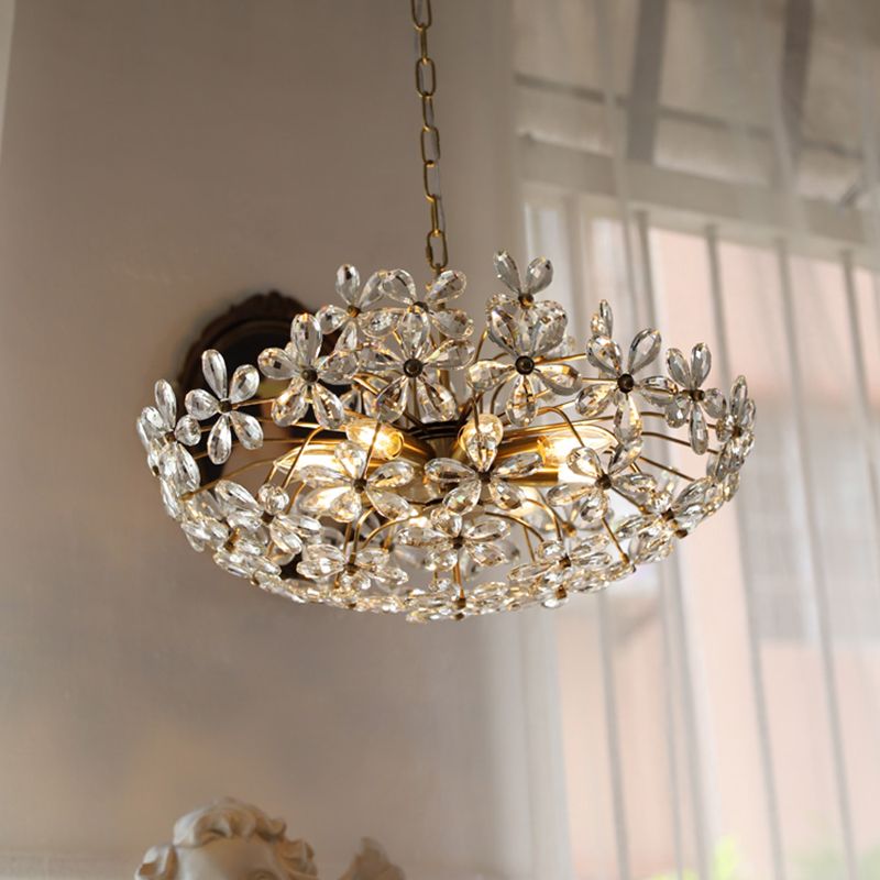 Blumenleuchterleuchten traditionelle Multi-Head-Suspensions-Pendellampen mit Kristallschatten