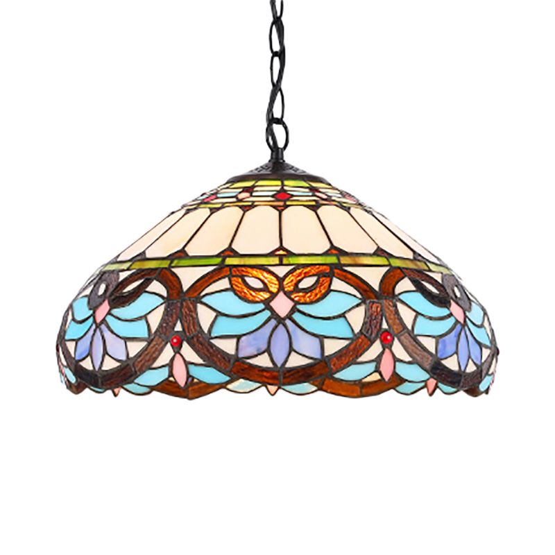 Stained Glass Dome Pendant Lighting Victorian Single Light Hanging Ceiling Light for Dining Room