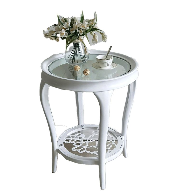 25.6" Tall Round Glass Top Side Table Wood 4 Legs End Table with Shelf