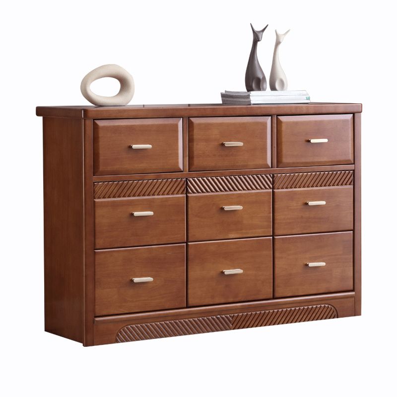 Traditional Rubber Wood Chest Bedroom Horizontal Storage Chest with Drawers