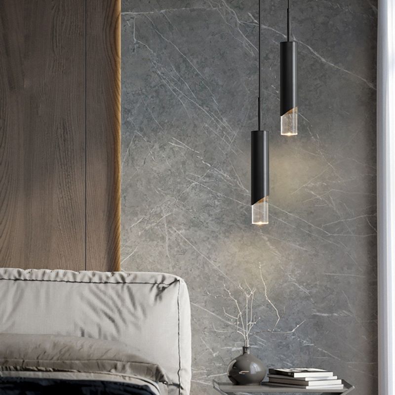 Bedroom Suspended Lighting Fixture Modern Style Hanging Light Kit with Tube Acrylic Shade