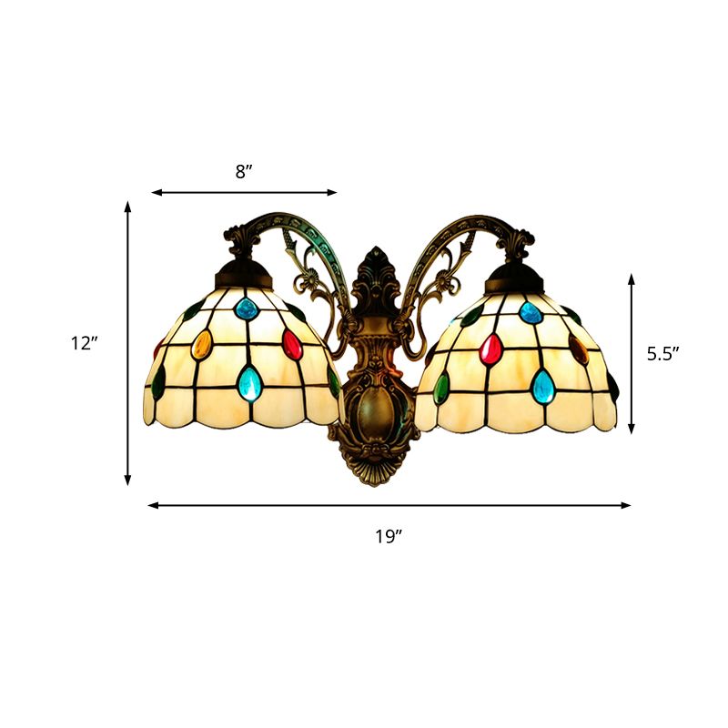 Stained Glass Dome Wall Lamp Tiffany 2 Lights Handmade Wall Mount Light for Living Room