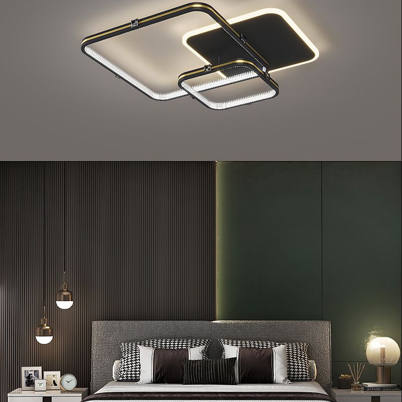 Quadrierte Deckenleuchte Moderne Stil Acryl LED-Schlafzimmer Deckenbündige Halterung in Schwarz