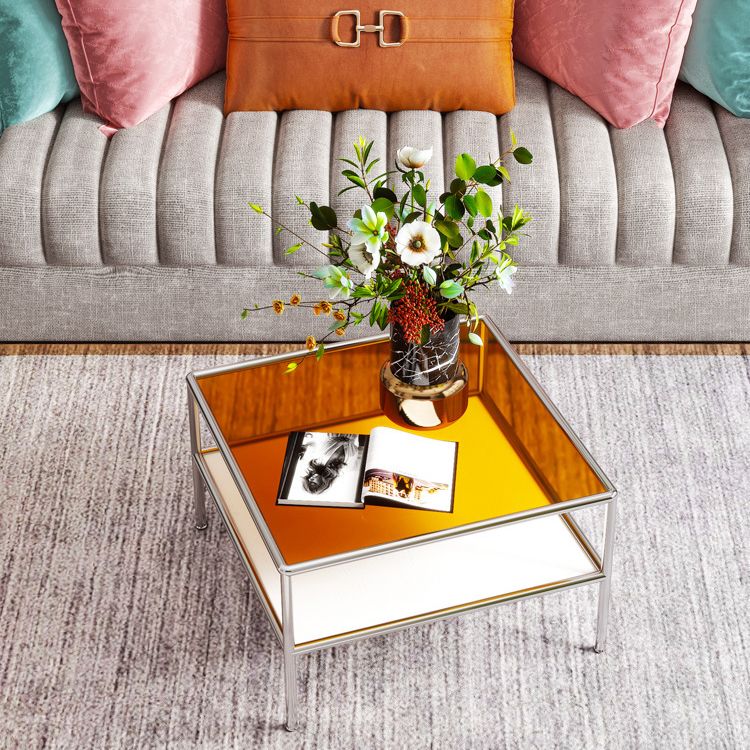 Contemporary Square Top Coffee Table with Glass Top and 4 Legs