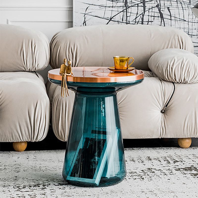 Pedestal Glass End Table Metal Top Round Side Table - 18.11" W x 18.11" D x 20.87" H