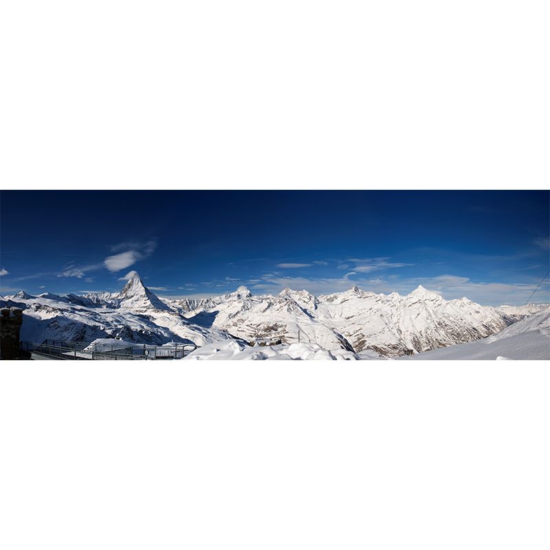 Photography Snow Mountain Overlook Mural for Living Room, Blue-White, Custom Printed