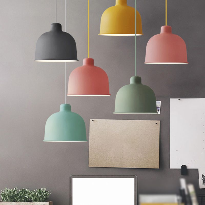 1 Light Bowl Hanging Pendant Modern Macaron Style Metal Hanging Lighting for Dining Room