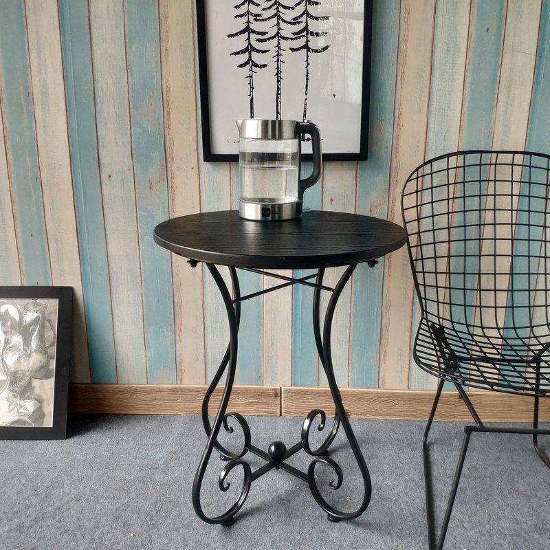 Round Wood X-base Side Table Modern Minimalist End Table for Living Room