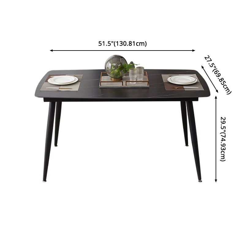Modern Sintered Stone Black Dining Table Set with Rectangle Table and 4 Legs Base Home Dining Set
