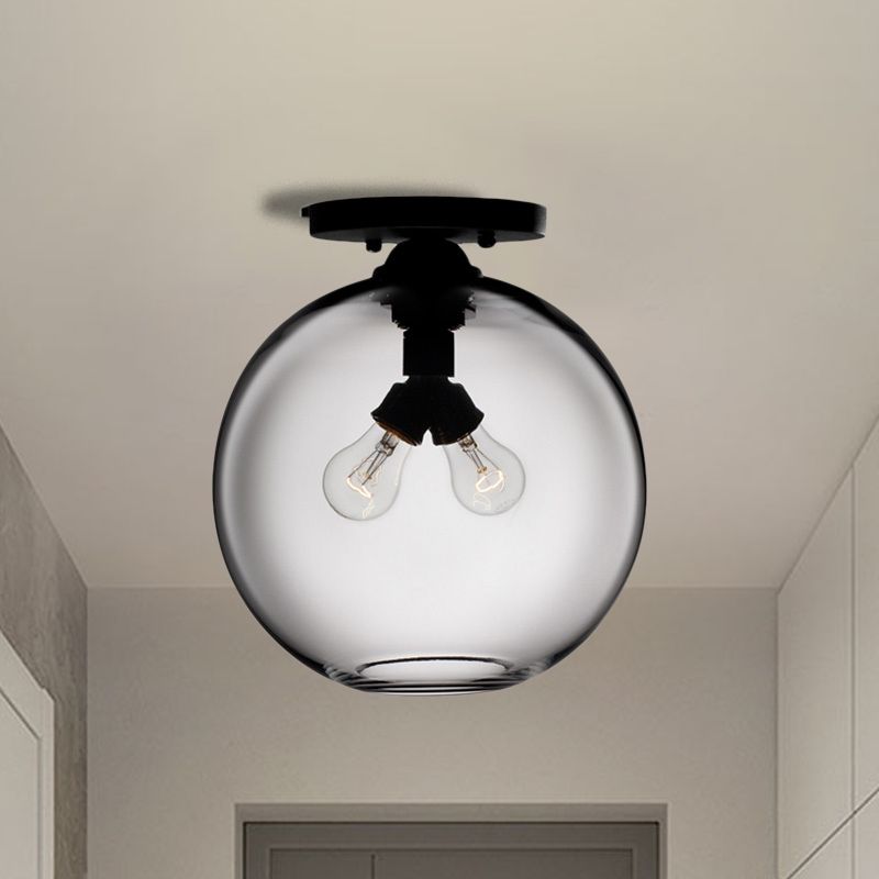 Globe Shade Semi Flush Salle à manger Rouge/Marron/Bleu Verre Style Industriel 1/2 Lumière Plafonnier Noir