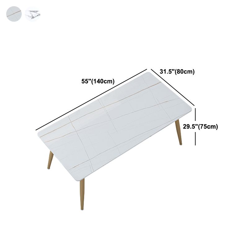 Traditional Luxury Dining Table Rectangle Stone Top White and Gold Table
