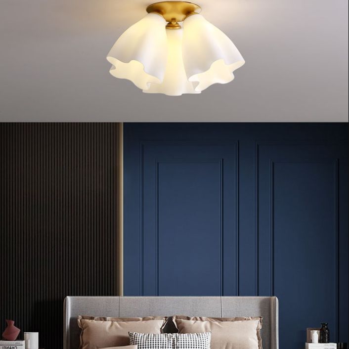 Gold Floral Ceiling Mount Light Fixture Minimalist-Style Glass Ceiling Flush Mount