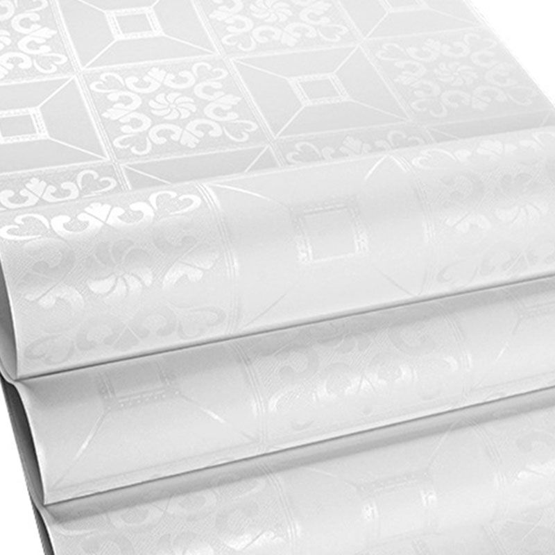 Minimalist Wall Art in Plain White Square and Flower Wallpaper, Non-Pasted, 57.1 sq ft.