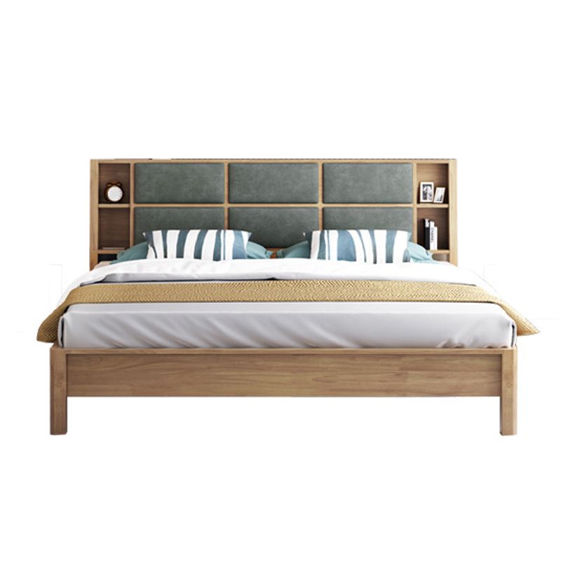 84.65 inch Wide Contemporary Bed Frame Rubberwood Bed with Storage