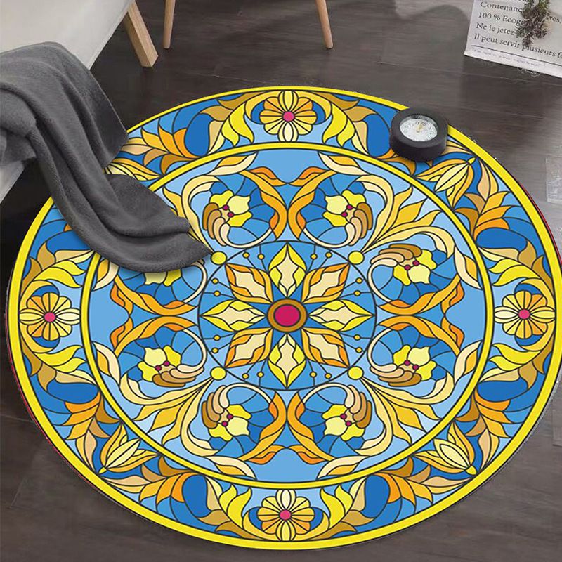 Art Deco Moroccan Rug Multi-Colored Mandala Rug Pet Friendly Machine Washable Anti-Slip Rug for Bedroom