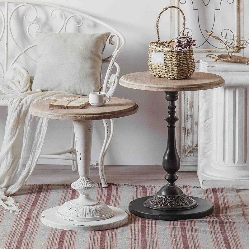 Round Pedestal Side Table French Rustic Side End Snack Table