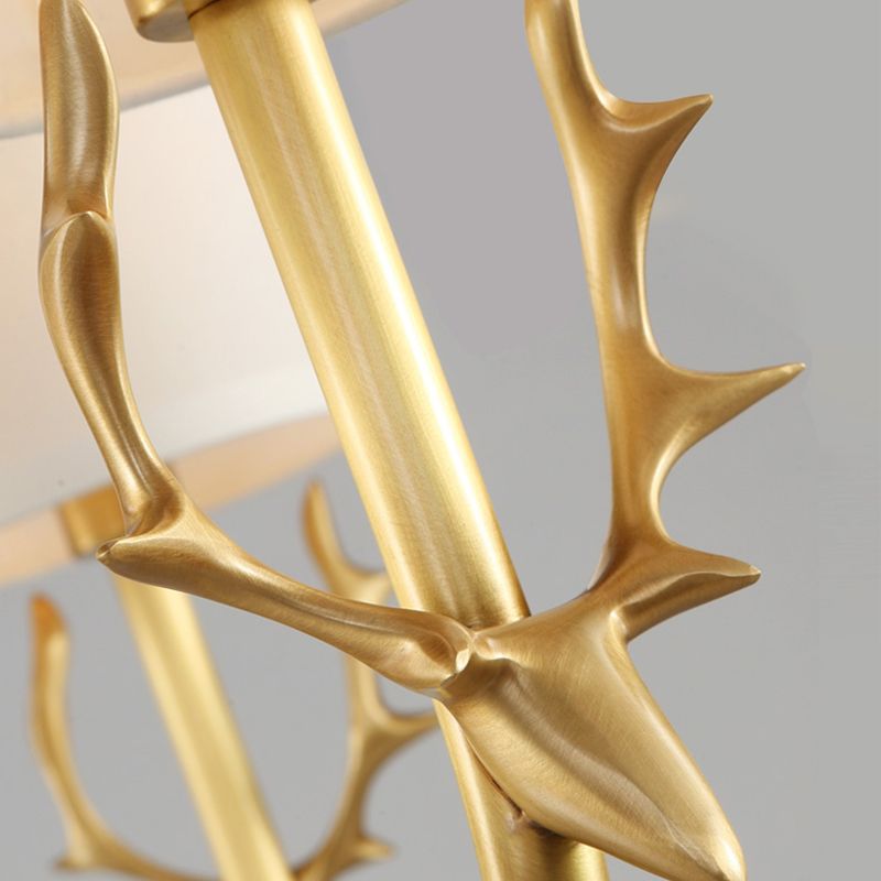 Luz de araña de tela cilíndrica Luz de la sala de estar vintage Luz colgante con acento de ciervos