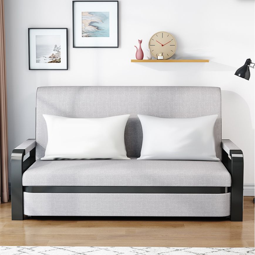 Modern Futon Sofa Bed Fabric with Storage Cushion Back Square Arms Sleeper Sofa