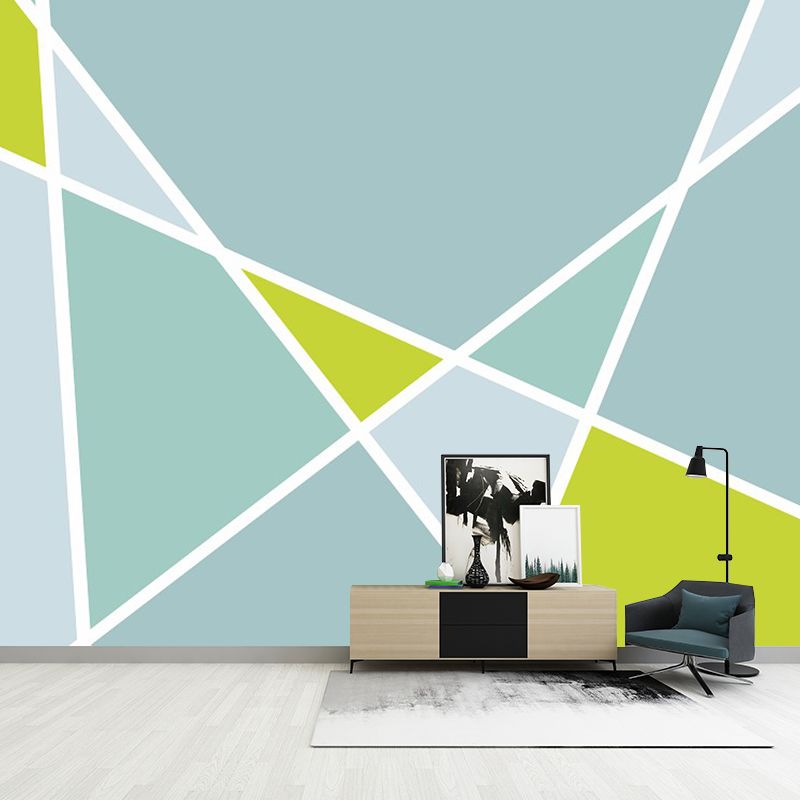 Contemporary Geometric Mural Wallpaper for Bedroom Custom Wall Art in Blue-Green