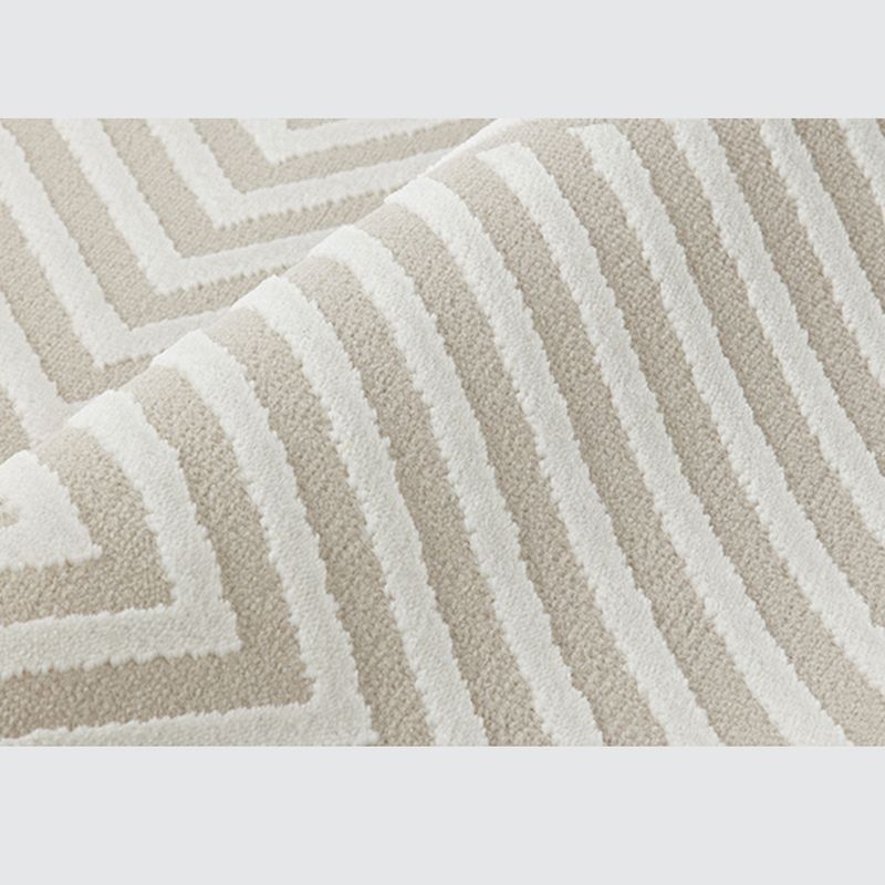 Casual Modern Area Rug Beige Polyester Area Crapet Stripe Pattern Easy Care Rug for Living Room