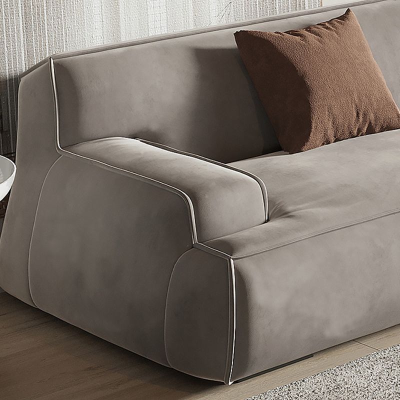 Grey Contemporary Leather Match Pillow Top Arm Standard Sofa for Living Room