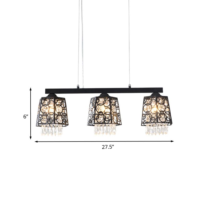 Black Ironic Ombre Isola Isola Luce Modern Crystal Droplet 3 Heads Cucina Lampada a sospensione