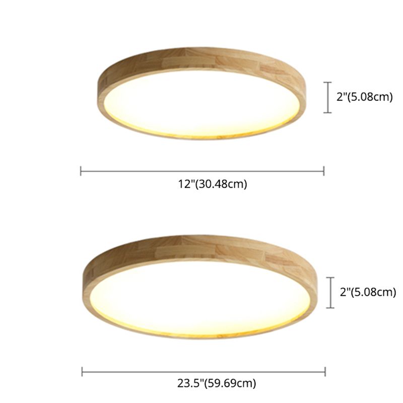 Plafonnier LED circulaire couleur rondin, plafonnier en bois de Style concis moderne avec abat-jour en acrylique