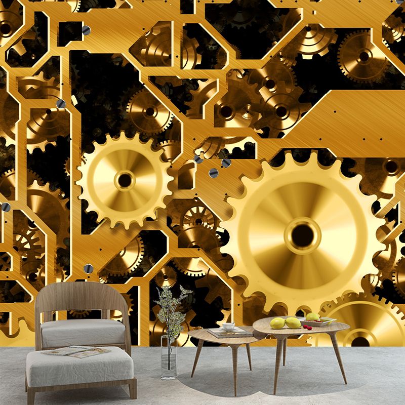 Industrial Style Metal Gear Mural Mildew Resistant Wall Covering for Repair Shop Decor