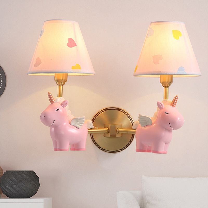 Empire Shade Nursery Wall Light Fabric Pink Cartoon Wall Lighting Seguit With Resin Unicorn