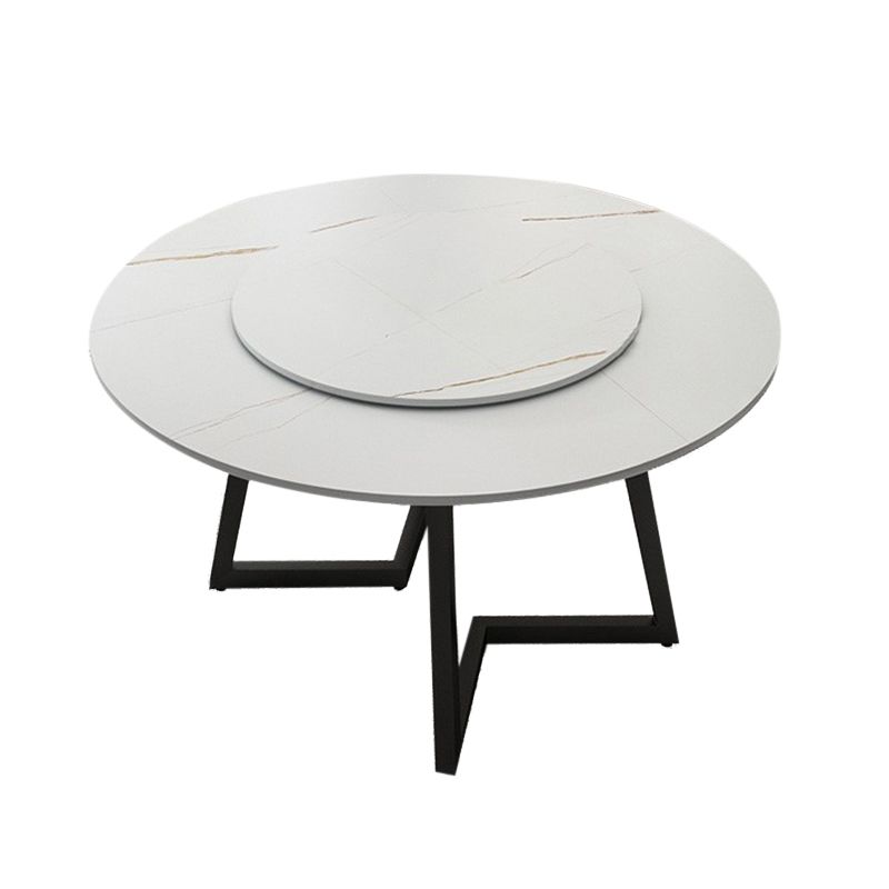 Round Double Pedestal Table Simplicity Style Dining Site Table with Turntable