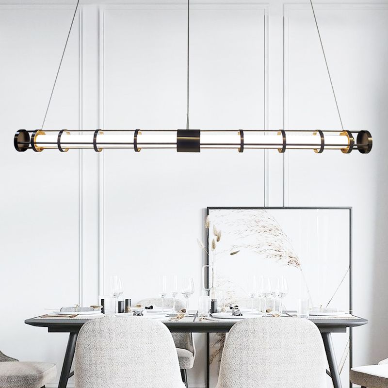 Postmodern Island Lighting Linear Glass Chandelier Light Fixture for Dining Room