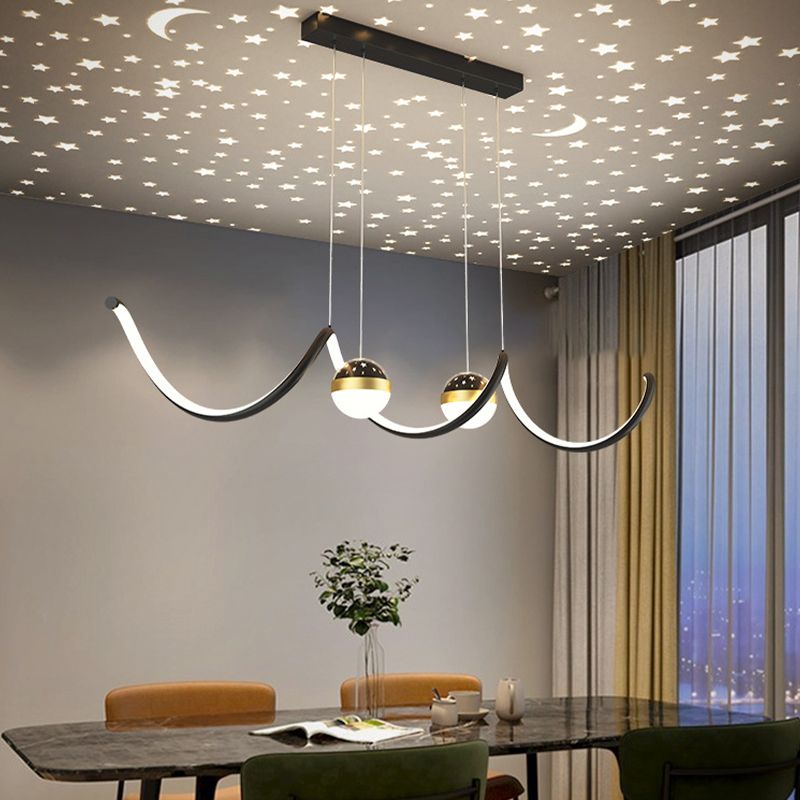 3-Light Modernism Ceiling Light Golden/Black LED Kitchen Island Lighting for Foyer