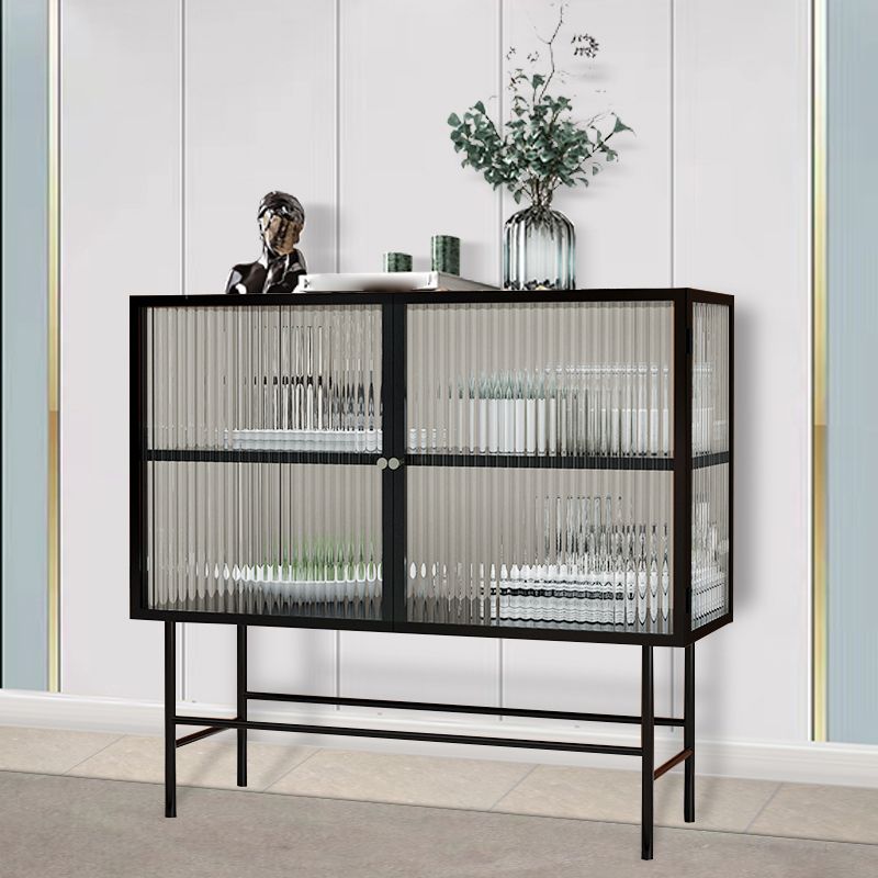 Modern Style Dining Buffet Server Metal Frame Glass Doors Buffet Stand for Kitchen