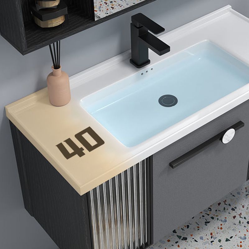 Wall Mount Bath Vanity Set Mirror Grey Rectangle Wood Bathroom Vanity with Single Sink