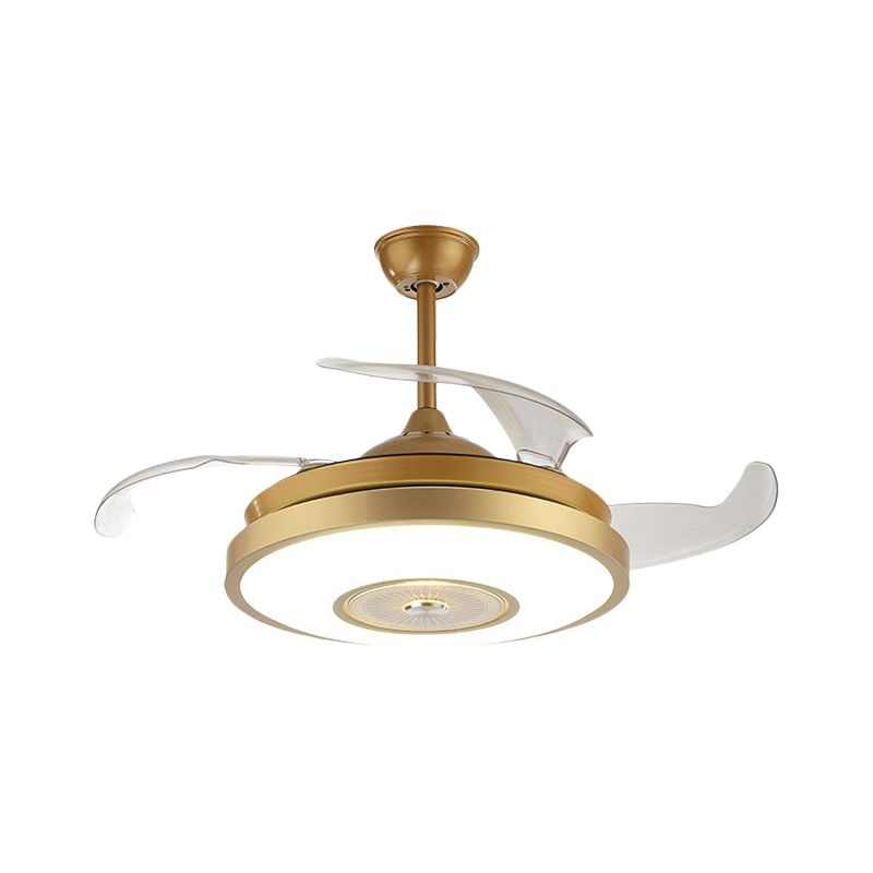 Acryl ronde semi -flush -Noordse stijl goud 4 messen led hangende ventilatorverlichting voor salon, 42 "W