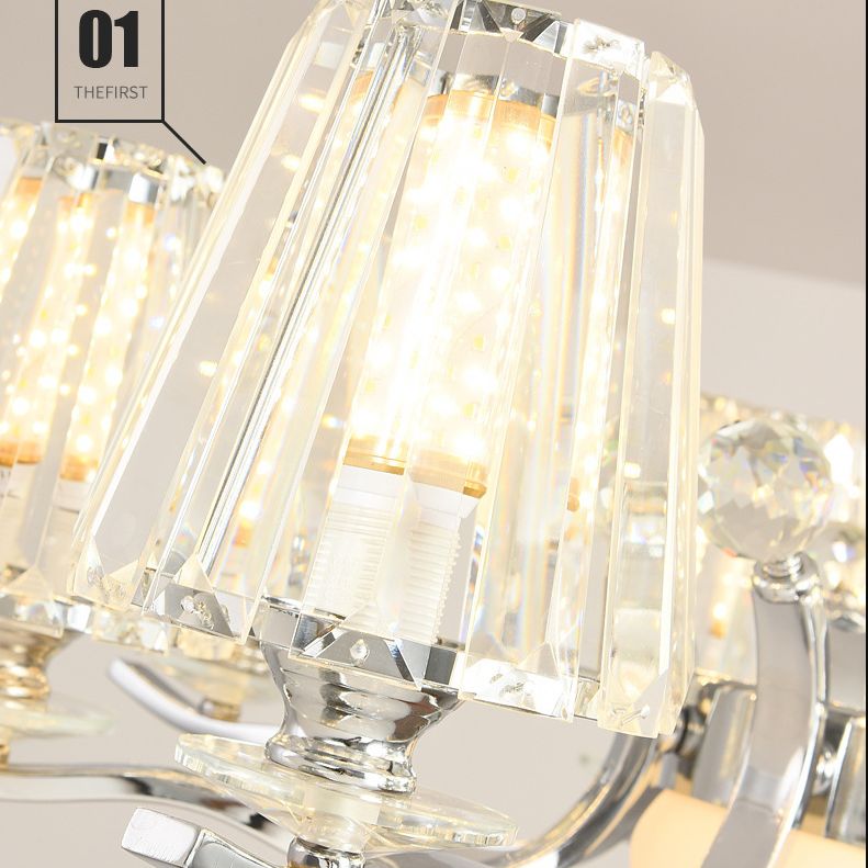 Transparent Ribbed Crystal Chandelier Light Modernism Multi Lights Dining Room Suspension Pendant Light with Sliver Twisted Arm