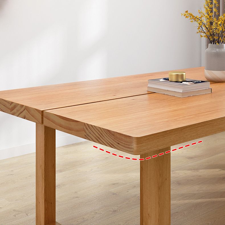 Pine Wood Dining Table Contemporary Table with Double Pedestal Base