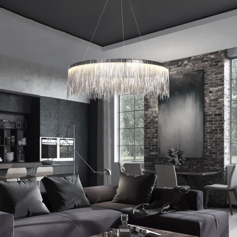 Sombra de cadena de metal Costeo de lámpara contemporánea Luz para sala de estar de comedor