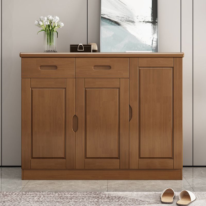 Mid-Century Modern Cabinet Rubberwood 2-Drawer with Shelves Grooves Accent Cabinet