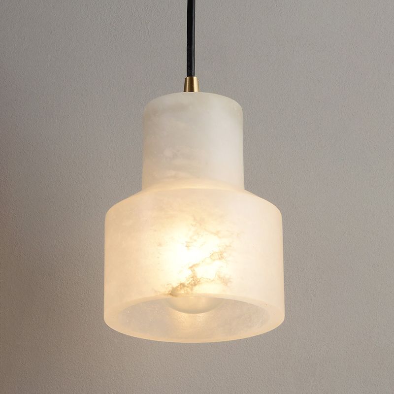 Minimalistic 1-Bulb Drop Pendant White Mini Suspension Lighting with Marble Shade