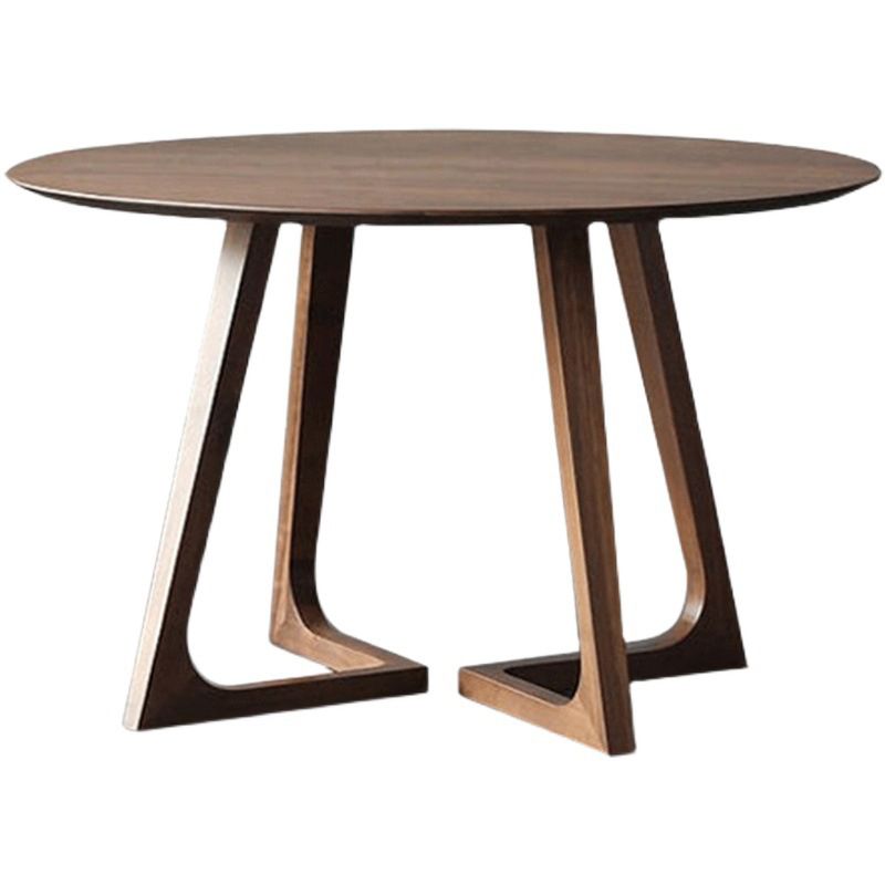Round Double Pedestal Dining Table Modern Rubber Wood Table for Kitchen
