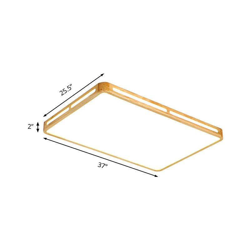 25.5"/37.5" Wide Rectangle Ceiling Light Minimalist Wood Beige LED Flush Mount Lamp for Bedroom